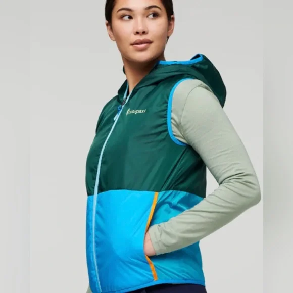 Cotopaxi Women's Green and Blue Hooded Vest -Reversible - Picture 1 of 9